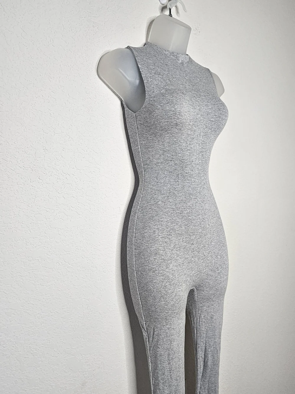 NWT Naked Wardrobe Heather Grey Sleeveless Jumpsuit Mock Neck Bodycon XS - Picture 3 of 10